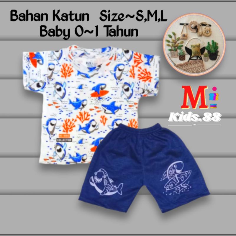 Setelan Anak Playset/IKAN HIU/Setelan Anak Cowok/Size S,M,L Buat Usia 0-1tahun