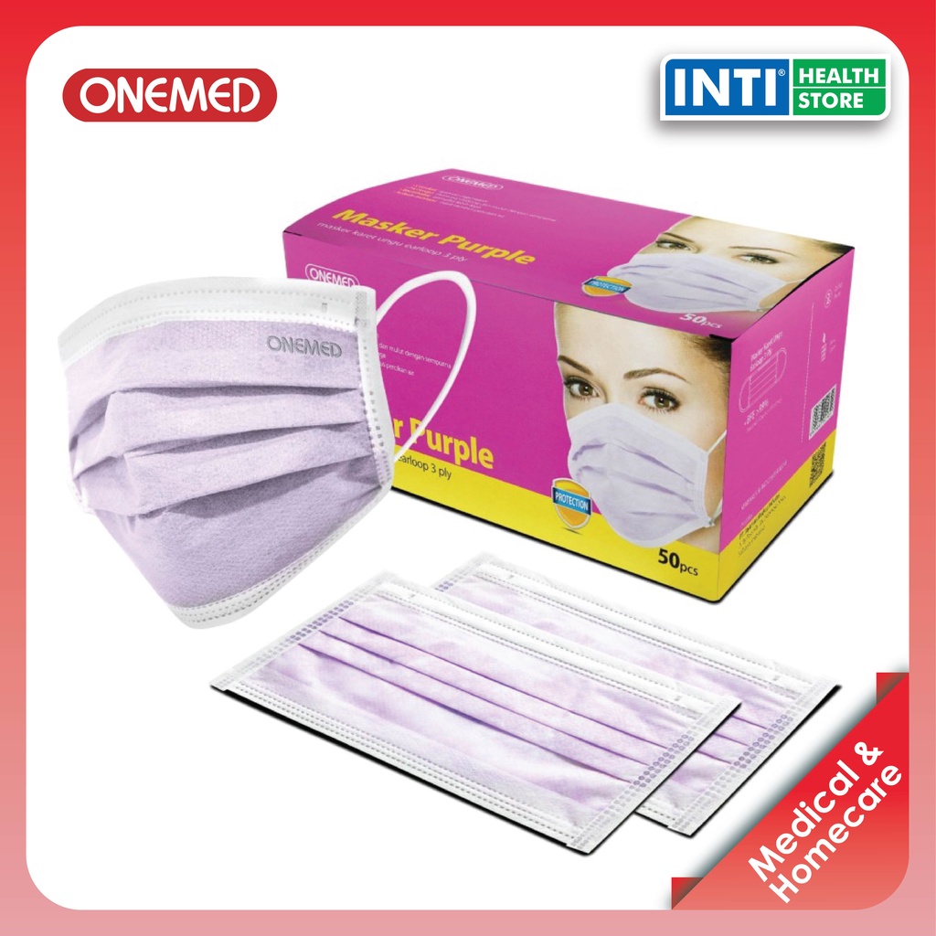 Onemed | Masker 3 Ply Earloop Medis | Earloop Surgical Mask | Warna Ungu