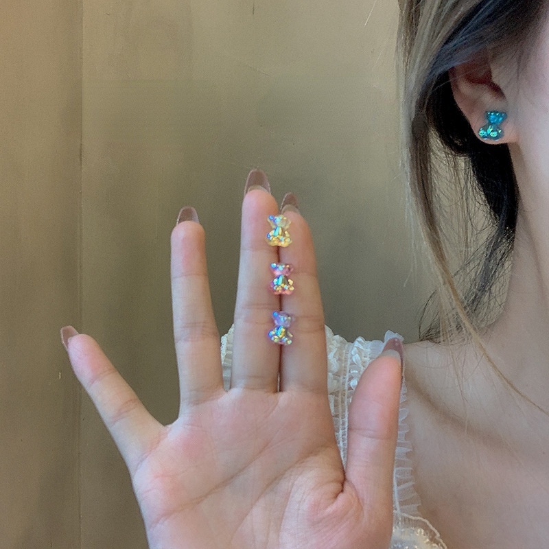 1 Pasang Anting Stud Desain Kartun Beruang Warna-Warni Permen Bahan Resin Untuk Anak Perempuan