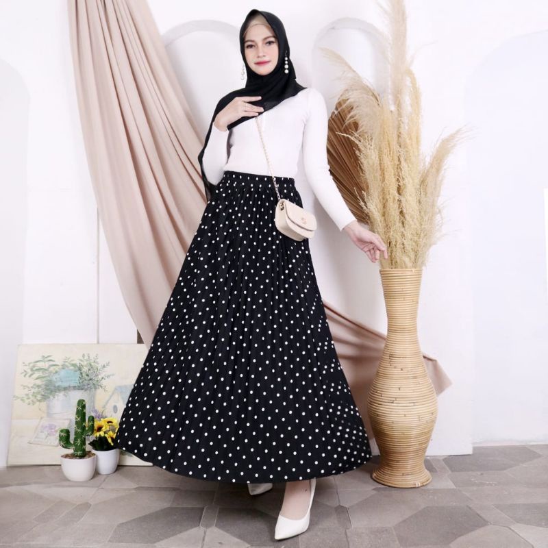 POLKA SKIRT ROK POLKADOT / ROK WANITA MOTIF-Hitam