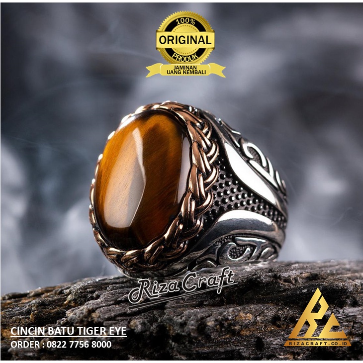 Cincin Pria Wanita Keren Batu Akik Alam Tiger Eye ASLI Original Simpel Kekinianv