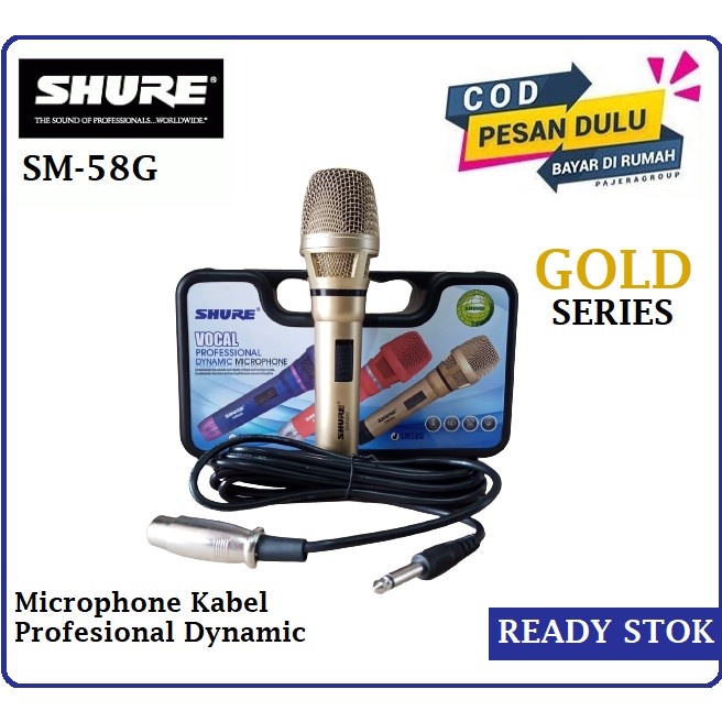 Mic SHURE SM-58G Microphone Kabel Profesional Dynamic Gold Series