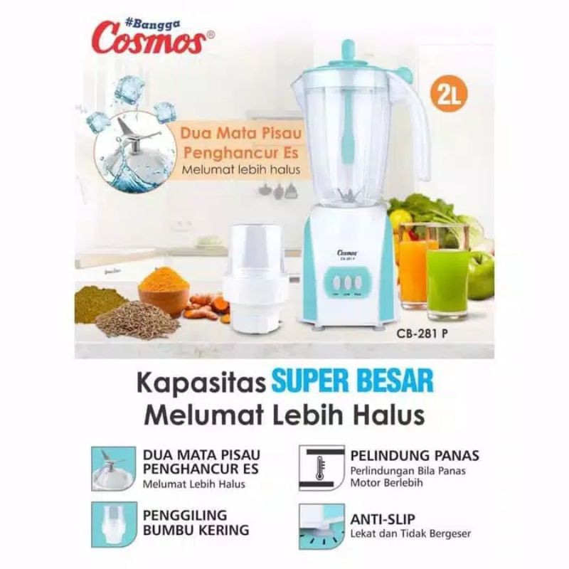 COSMOS BLENDER CB 281 P PLASTIK KAPASITAS BESAR 2 LITER GARANSI RESMI