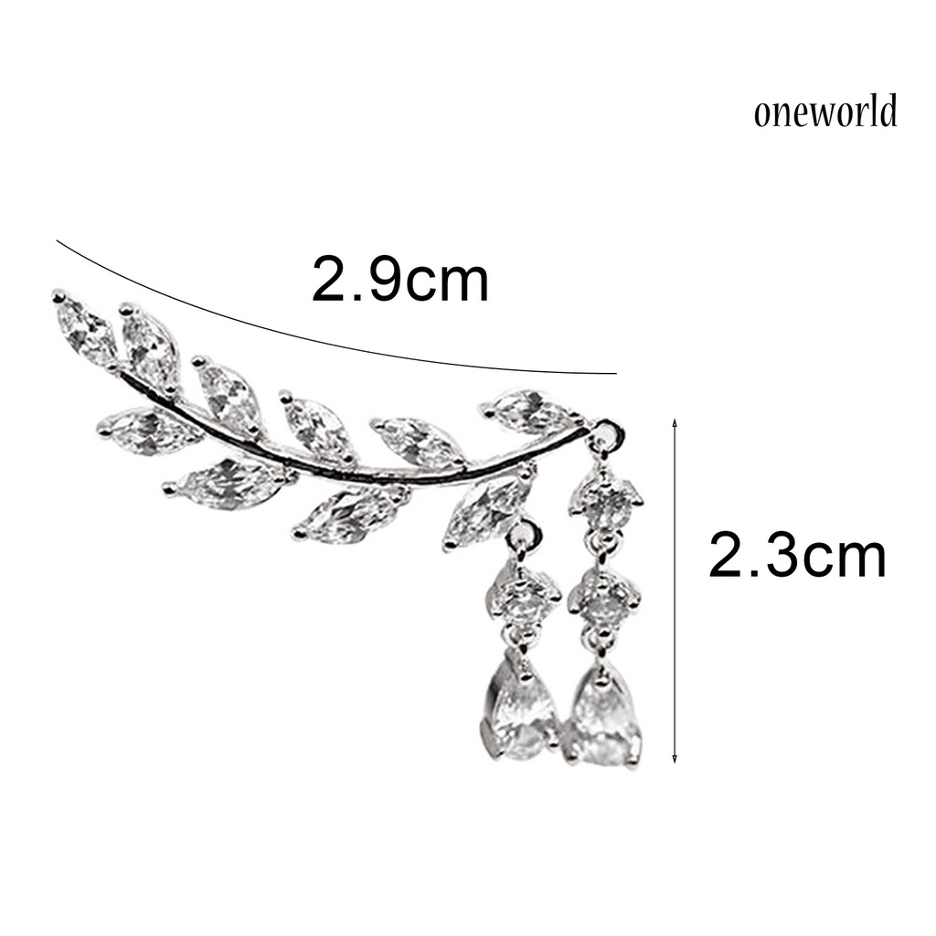 OW@ 1 Pair Women Leaves Shape Rhinestone Inlaid Water-drop Tassels Earrings Ear Studs Jewelry for Party