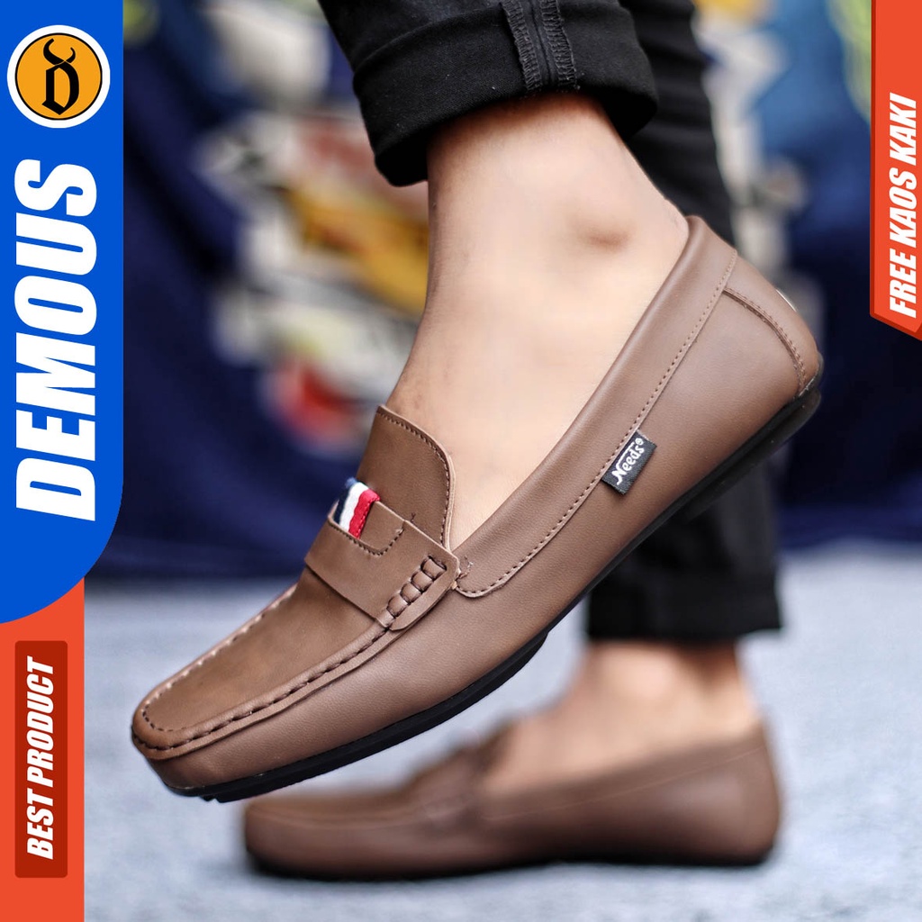 Demous Frans Sepatu Slip on Pria Santai Casual Formal Kulit Pu Kerja Hitam