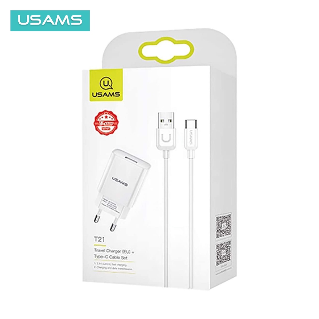 USAMS T21 Charger Adapter + Kabel Data Type C 2.1A Fast Charge