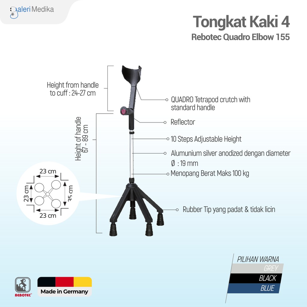 Tongkat Kaki 4 Rebotec Quadro Elbow 155 - Tongkat Bantu Jalan