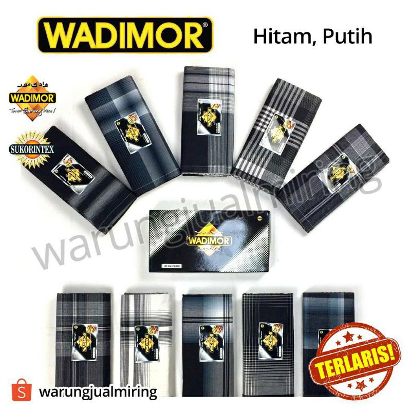 Sarung WADIMOR Motif Hitam Putih Black White HP - Kain Tenun Dewasa Pria Laki Santri Murah Bisa COD