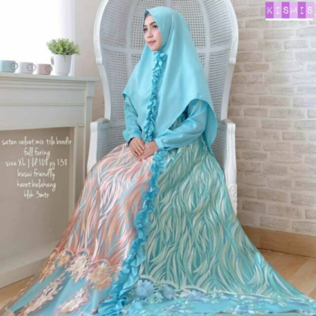 GAMIS SYARI SATIN VELVET MIX TILE BORDIR