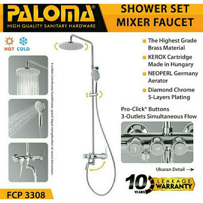PALOMA FCP 3308 Shower Tiang Set Column Proclick Kran Shower Mandi Keran Kran Panas Dingin