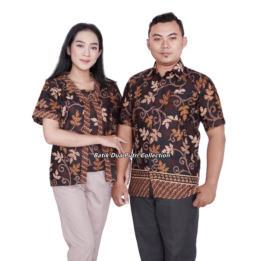 Couple Batik Atasan Batik Wanita Kutibaru Hem Batik Pria Lengan Pendek