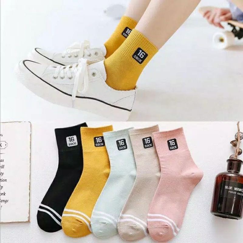 ♫ Megata ♫ A048 Kaos Kaki Panjang Motif Polos 16 Sock Kaoskaki Wanita Import Murah