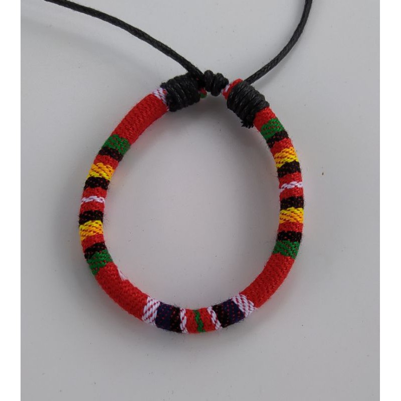 Gelang Tenun Etnik Songket Gelang Rajut Unik Motif Kain Harga Grosir Langsung Pengrajin-Merah Hitam