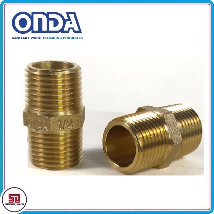 ONDA Double Nipple Nepple Brass Konektor Sambungan Pipa Drat Luar Kuningan 1/2&quot;