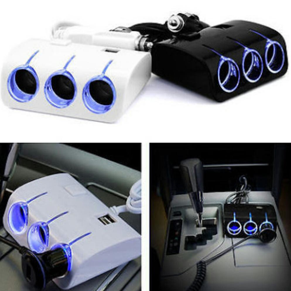 Best Seller 3 Slot Sockets Lighter + 2 Slot Usb Led Blue Soket Lighter Mobil Berkualitas