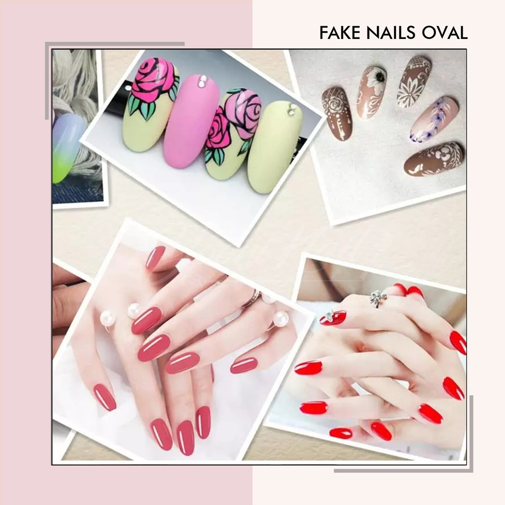 500pcs Kuku palsu oval fake nails oval bening clear natural cream kupal fake nail