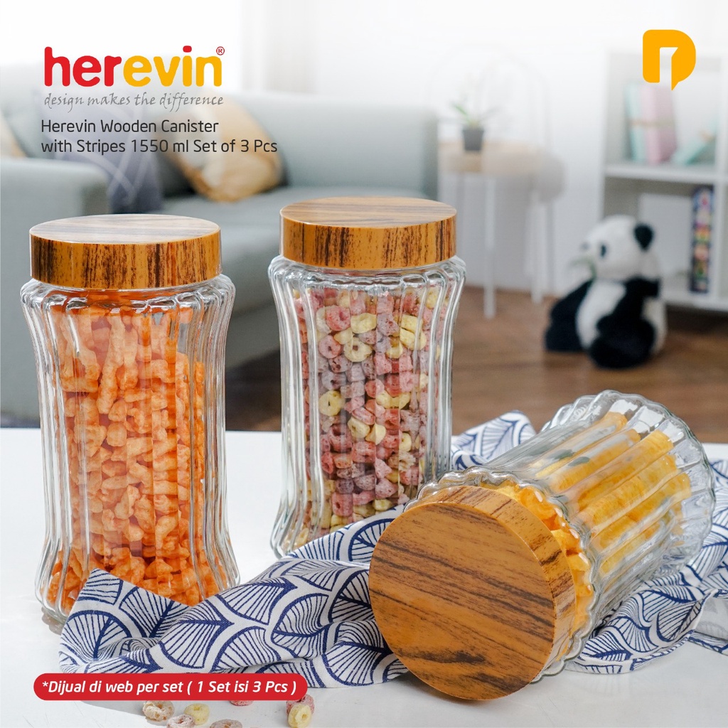 0Ready‼️ Herevin Wooden Canister with Stripes❗Herevin Toples Rose Gold ❗Toples Kaca❗Wadah Lebaran❗To