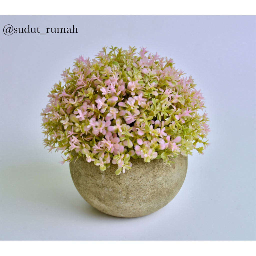 BONSAI BULAT GRASS BALL ARTIFICIAL BUNGA PLASTIK PALSU PAJANGAN DEKORASI-PINK