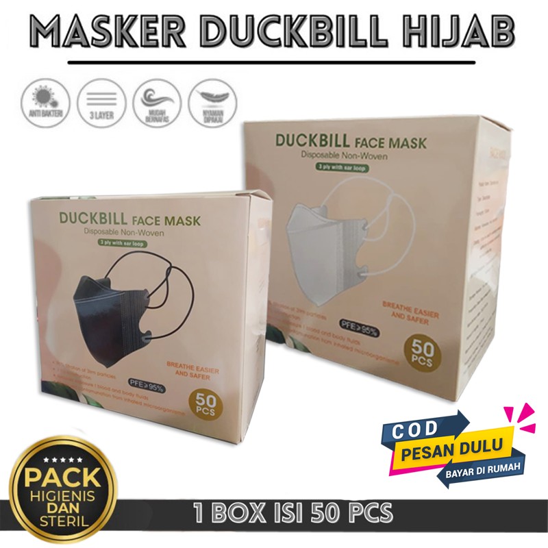 Masker Hijab Duckbill isi 50 Y&amp;B Care Protect You Masker Headloop Disposable Mask Masker Mulut