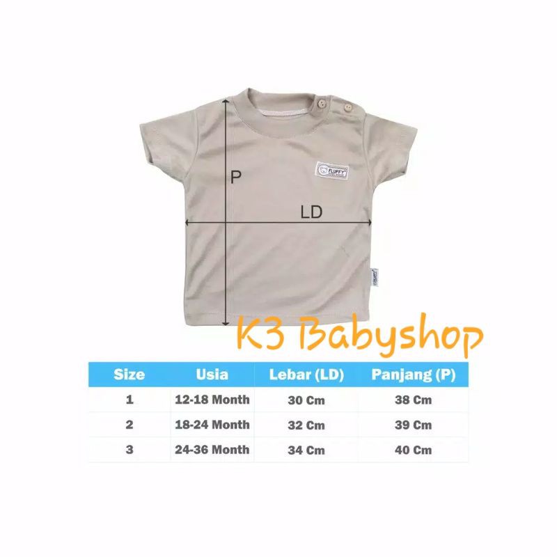 Oblong Pendek Bis Rib Fluffy seri khaki coklat putih white kaos bayi anak SNI baju rumah