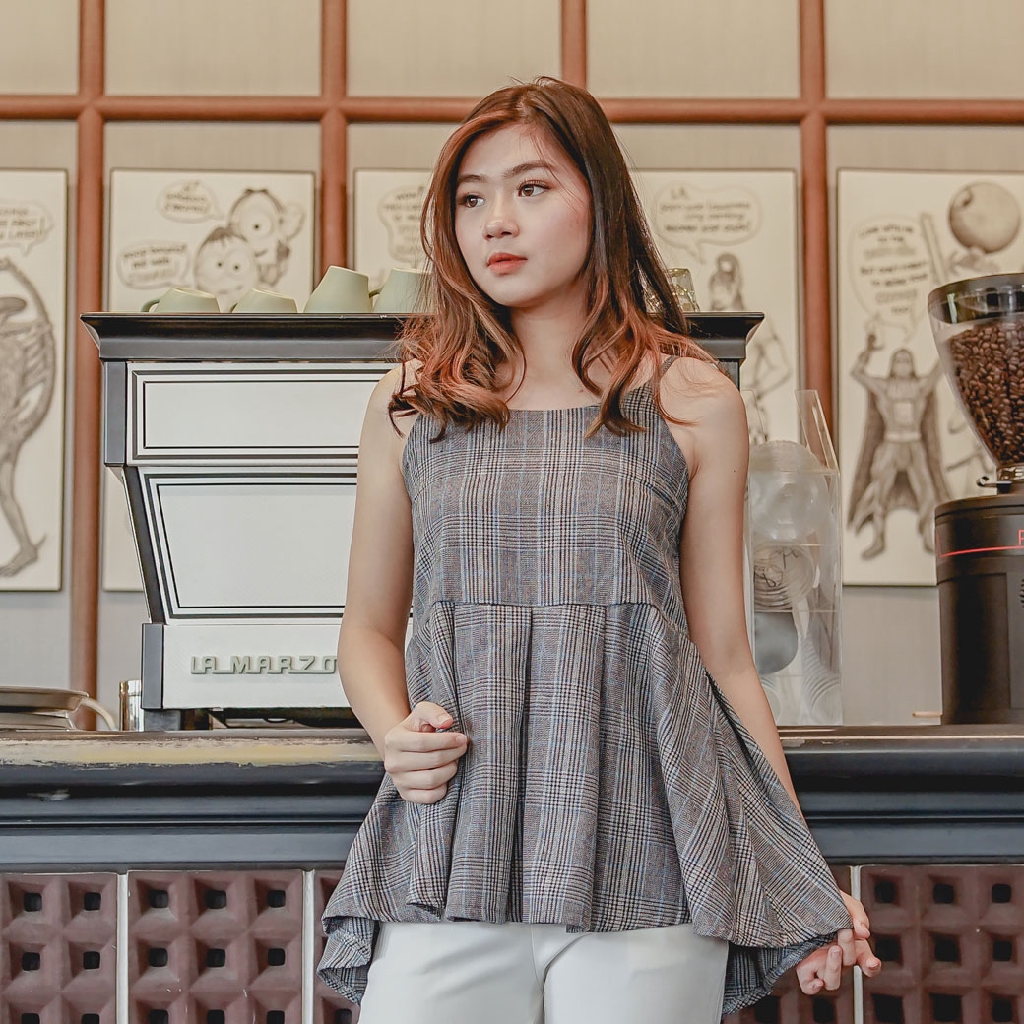 YOURCHOICE.ID Atasan Tank Top Kotak Strappy Houndstooth Tank
