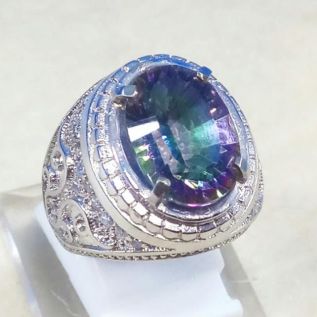 CINCIN BATU AKIK PERMATA NATURAL MYSTIC RAINBOW QUARTZ RING ALPAKA SUPER MURAH