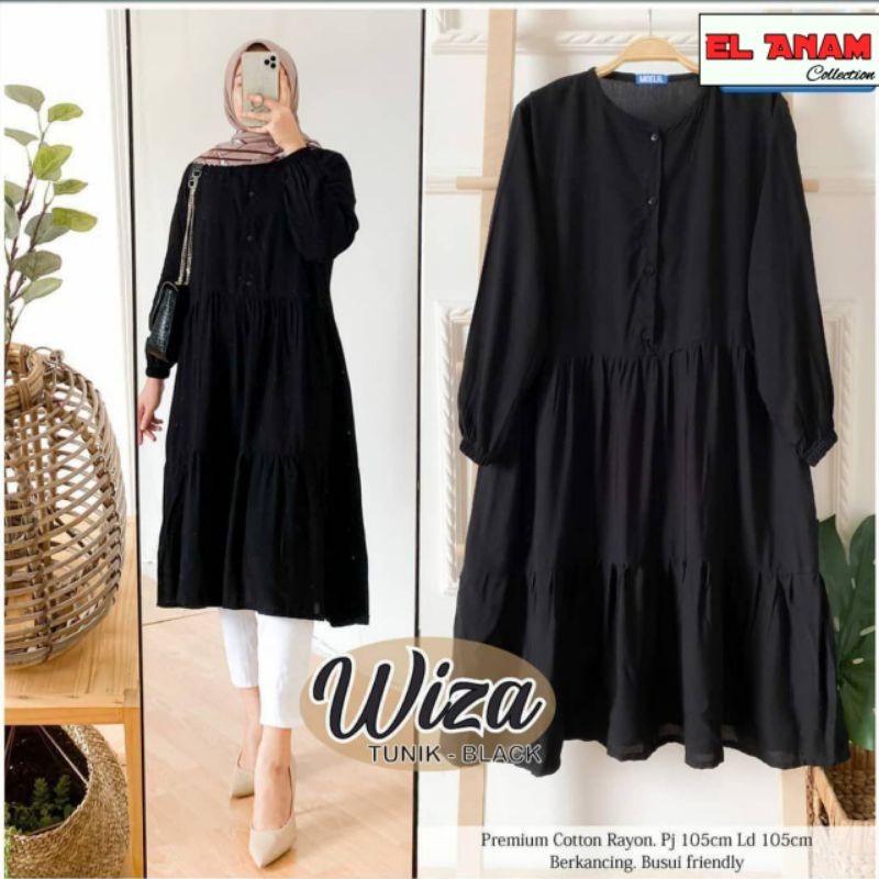 WIZA TUNIK PANJANG KANCING DEPAN KATUN RAYON POLOS TERBARU