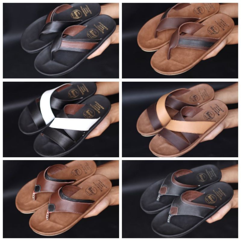 TERMURAH! SANDAL KULIT PRIA 05 CEVANY HITAM COKLAT TAN KULIT SAPI ASLI ORIGINAL