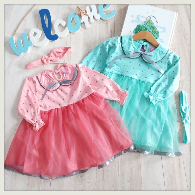 Baby dress terusan baju anak perempuan cewek babydoll babydol baby doll bayi girl gown outfit hadiah kado ultah full month one gift premium tutu polkadot impor import jumper romper gaun kaos tulle tule