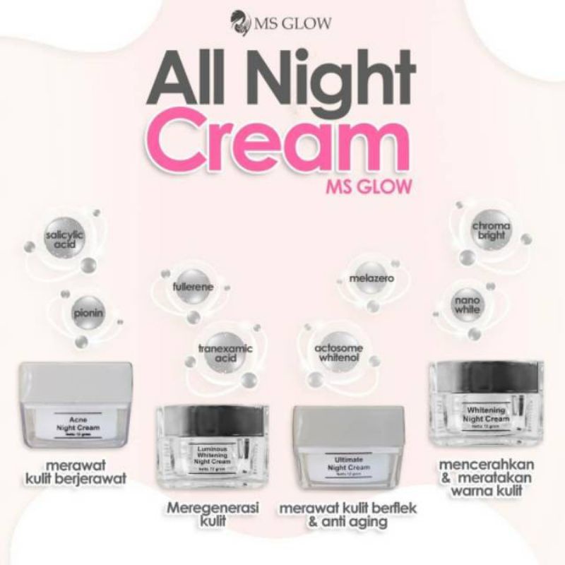 ‼️BIG SALE‼️ MS GLOW Night cream (Habiskan stok,exp aman)