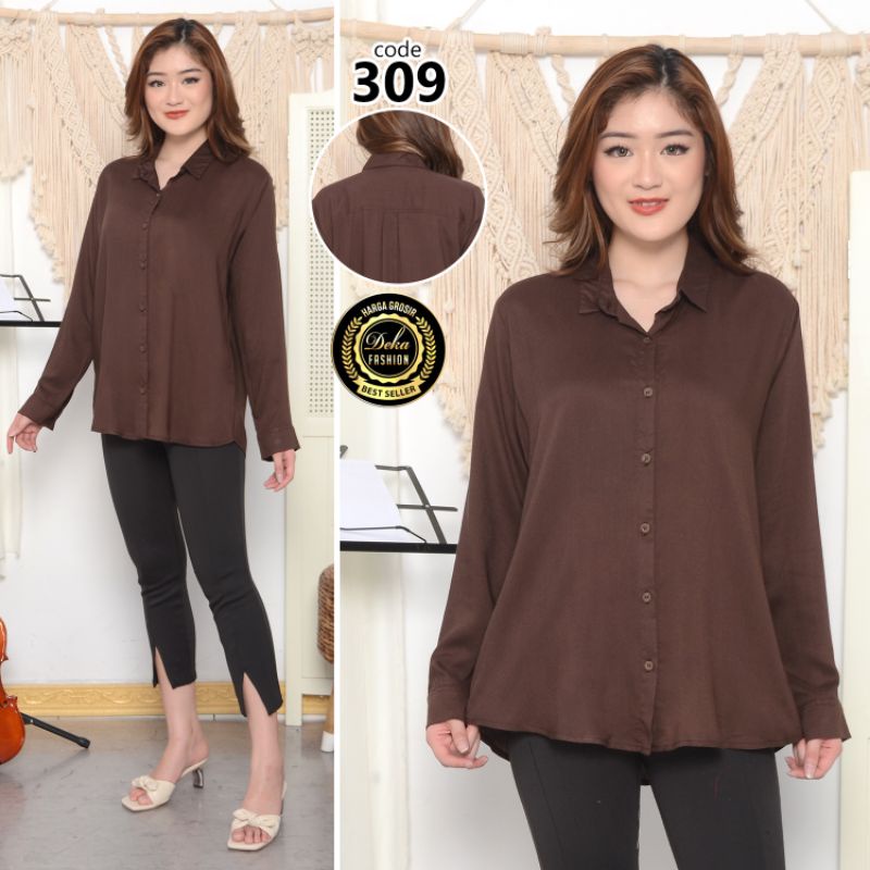KEMEJA POLOS.KEMEJA BASIC RAYON --309-Coklat tua