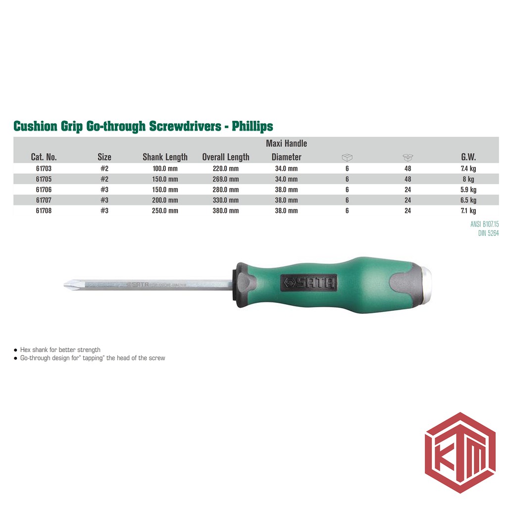 Obeng Plus 3 x 200 MM Cushion Go Through 61707 SATA TOOLS