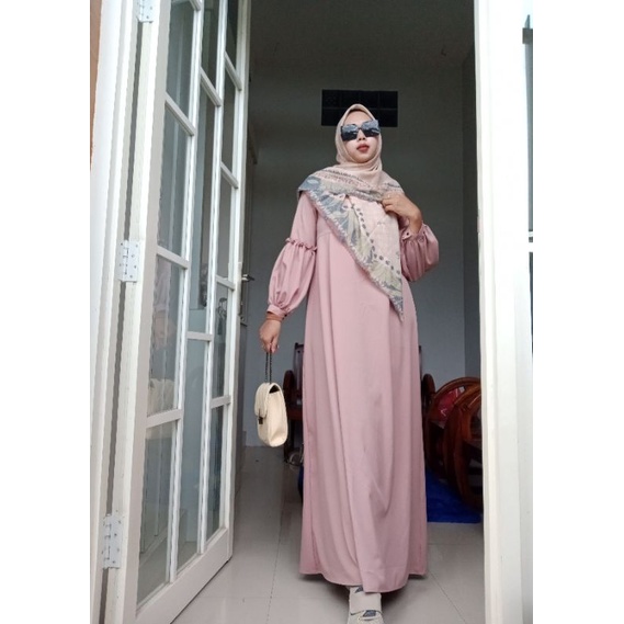 aufi gamis lengan balon warna Nude (soft pink) uk XL / gamis simple / gamis muslimah