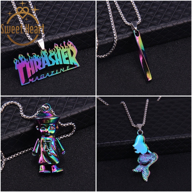 Hip Hop Alphabet Necklace Trend Mermaid Spiral Fashion Metal Couple Pendant Personality Sweet Heart Jewelry