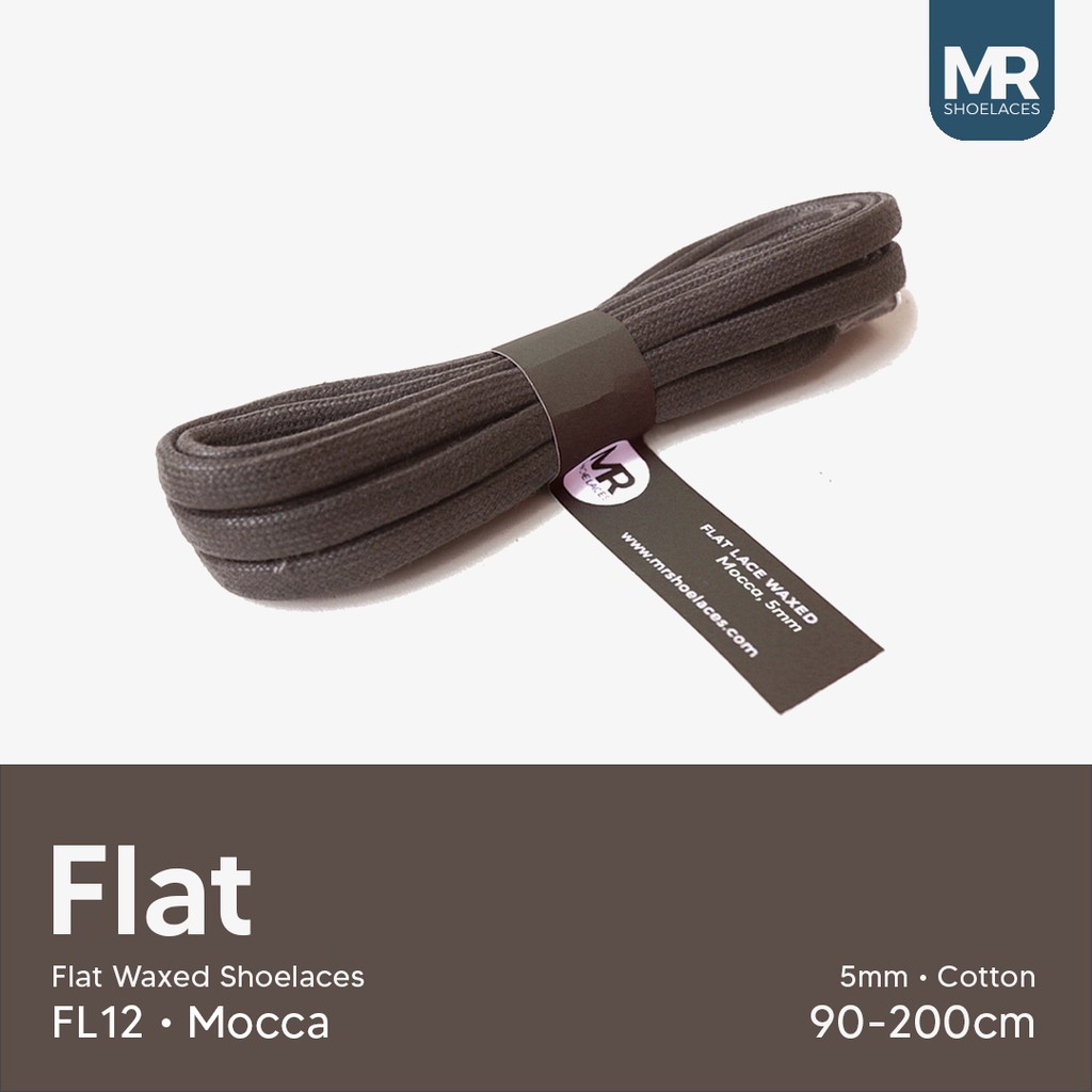 MR Shoelaces FL12 Mocca (Moka) - Tali Sepatu Lilin 5mm Gepeng Flat Pipih (Waxed Laces) 90cm 100cm 120cm