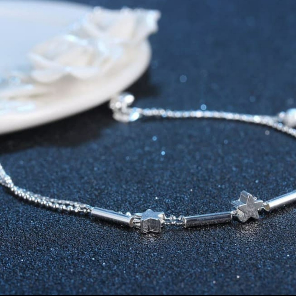 Gelang Kaki Rantai Lapis Silver Desain Bintang kecil Silver Anklet