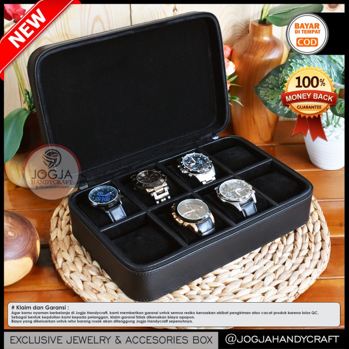 

MURAH 8 Slots Travel Watch Box Jumbo / Tempat Jam tangan / Kotak Jam Tangan - Full Black