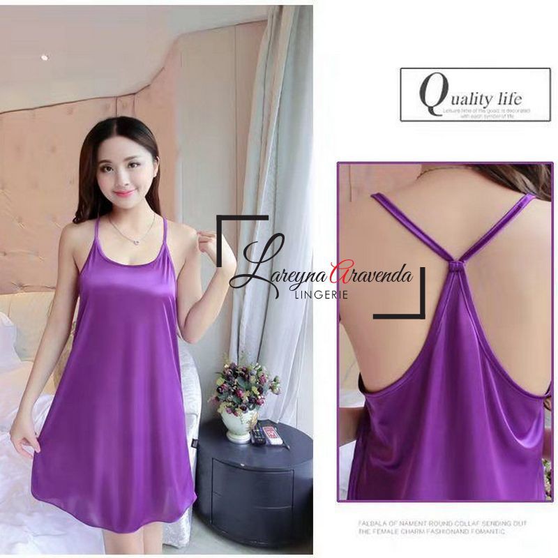 Daster Satin Korea Model Terkini Motif Back Cross DS004