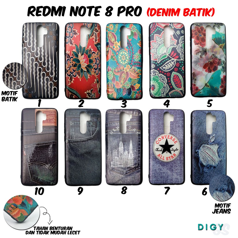 Case Motif Kulit Denim Batik REDMI NOTE 8 PRO Case Fuze Motif Batik dan Denim