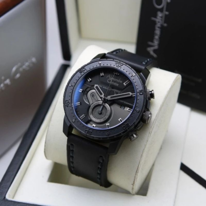 jam tangan pria original ALEXANDRE CHRISTIE AC6627MC LEATHER STRAP