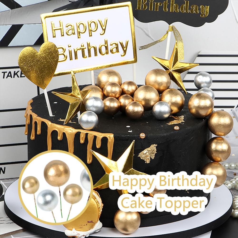 Tk 5Pcs / Pak Hiasan Topper Kue Dengan Bentuk Bola Dan Warna Emas / Perak