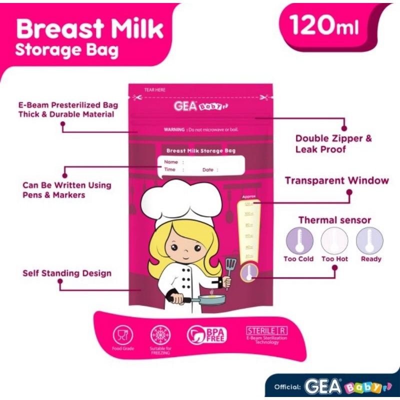 GEA Baby Kantong ASI Breast Milk Storage Bag 120 ml Isi 30 Pcs Motif Profession