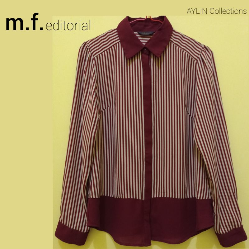 Kemeja atasan blouse salur wanita maroon import m.f.editorial (Japan Brand)