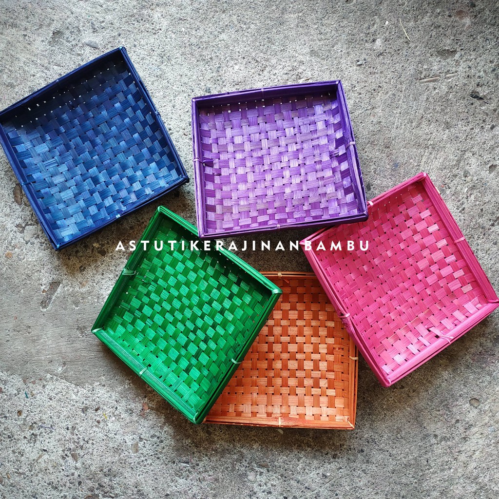 Piring Bambu Kotak (Warna) Berbagai Ukuran/Piring Bambu Lesehan/Piring Bambu/Piring Makan