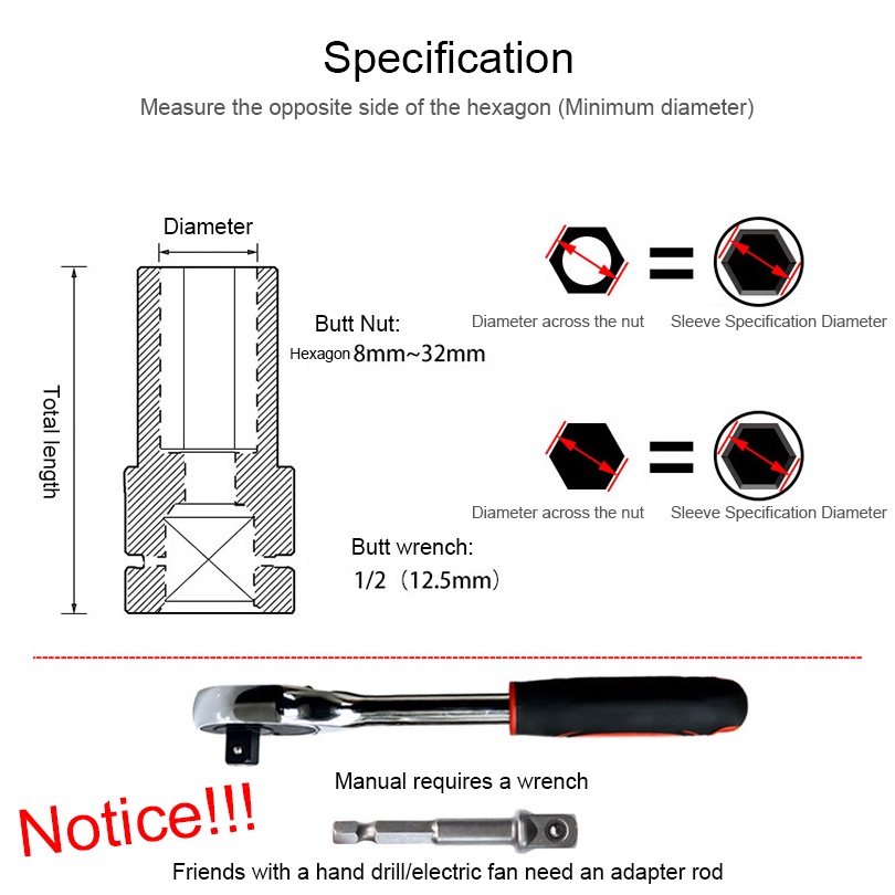 Impact Socket Set 10/15Pcs 1/2 Inch 8-24MM Extension Impact Socket Panjang Mencapai Soket Nut Perbaikan Alat