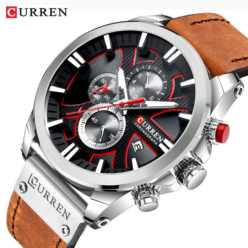 CURREN 8346 Jam Tangan Pria Analog Tali Kulit Chronograph Aktif WATCHKITE WKOS