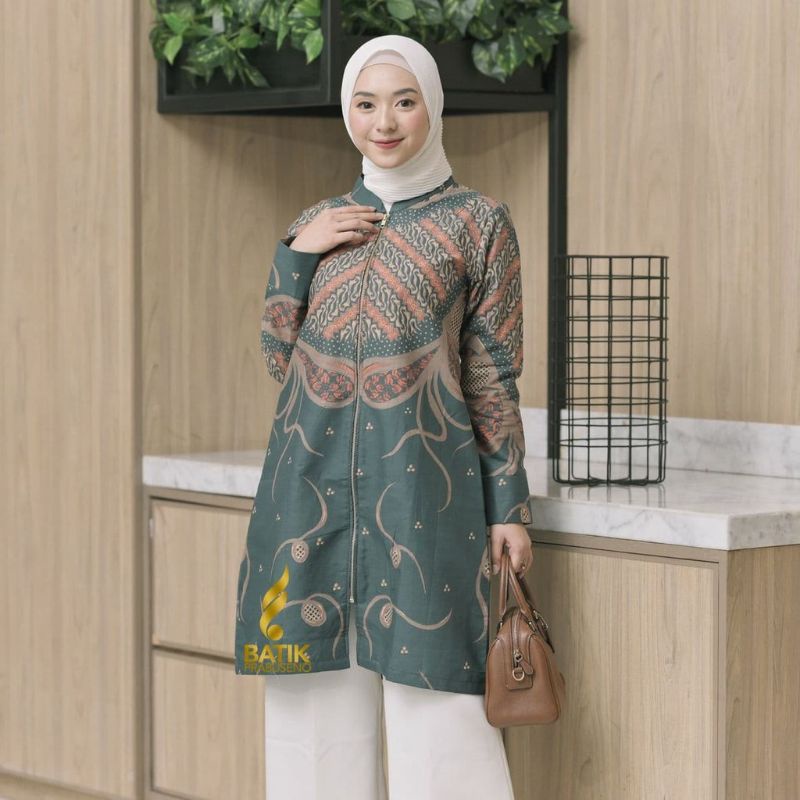 TUNIK ULFA ARMY ATASAN BAJU BATIK WANITA LENGAN PANJANG ORIGINAL PRABUSENO MODERN PREMIUM JUMBO BIG 