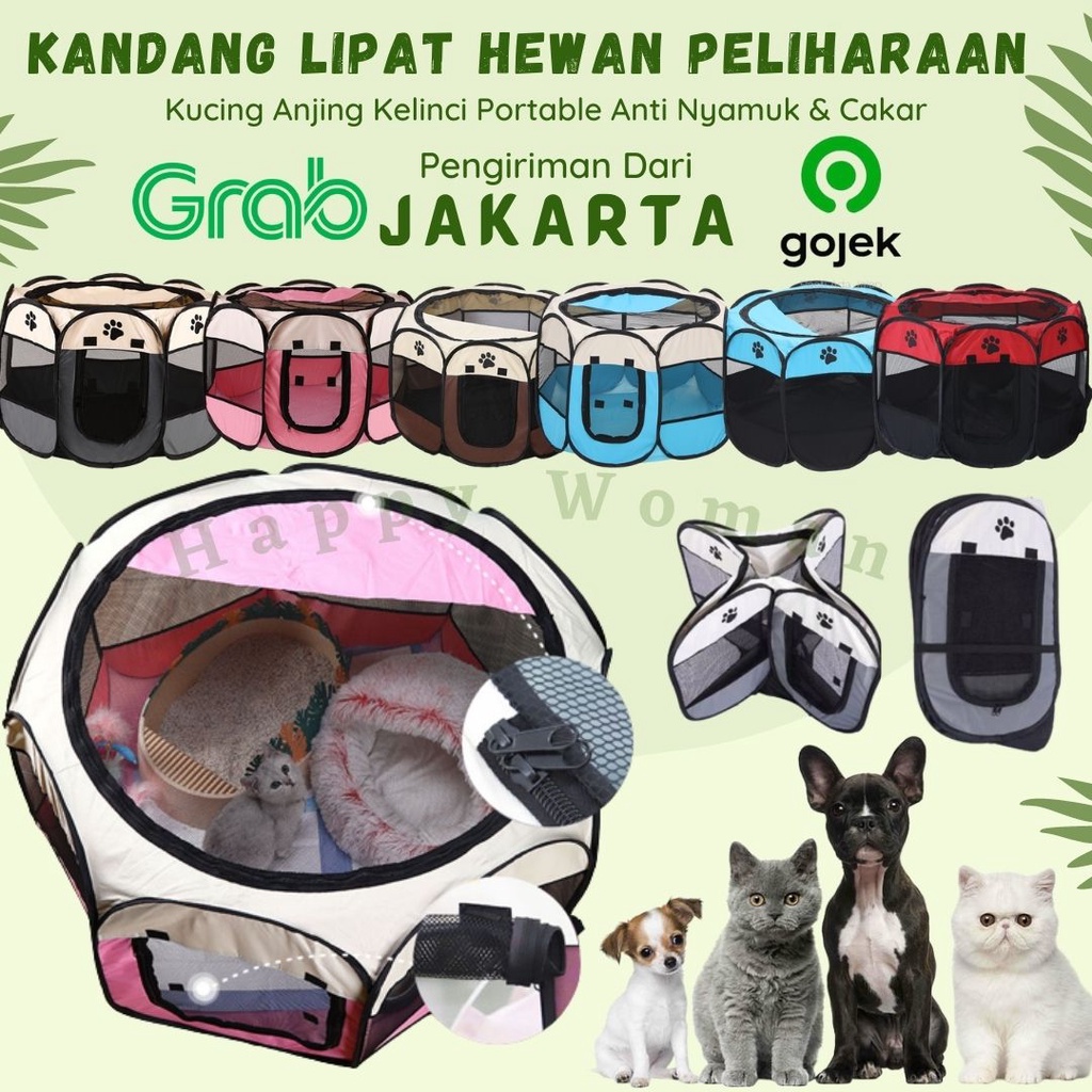 Pagar Kandang Lipat Anjing Kucing Tenda Hewan Portable Pet Cage Folding Pet Tent Octagonal Bahan Kain 8 Panel