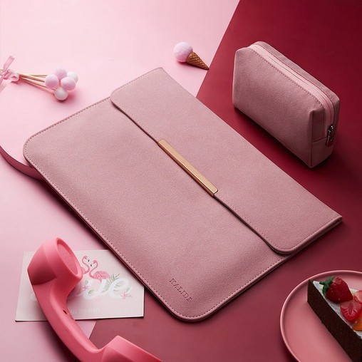 laptop asus zenbook pro duo ux581 14 inch tas sleeve leather cover stand free pouch pink