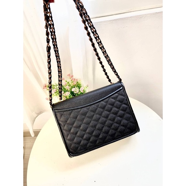 Tas Kulit Bahu Selempang Wanita CK Leather Quilted Slingbag Premium Import, Hitam Black, Casual Dail